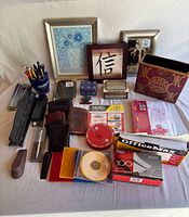 Wide view of entire mixed lot on table