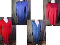 Collage showing all four garments: two blue, two red