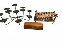 All three items – metal stand, wooden rack, wooden box