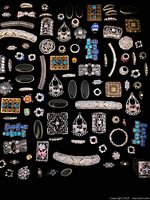 Full spread of assorted metal jewellery findings with crystals