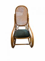 Front view showing bentwood frame, cane back, cushion