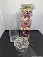 Vase, clamp jar with potpourri, covered dish group shot