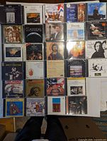 Overall view of the 28 classical CDs laid out in grid