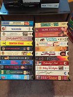 Both columns of VHS tapes in rack