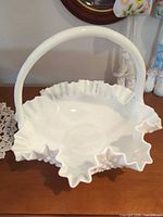 full view of white hobnail milk glass basket