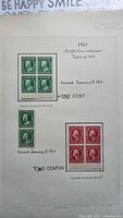 Album page showing layout of two 1911 Washington–Franklin stamp blocks