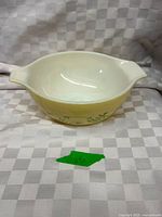 Top view of yellow Pyrex bowl with pouring spouts