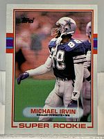 Front view of 1989 Topps Michael Irvin Super Rookie card