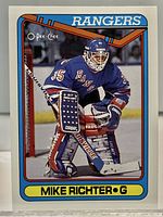 Front of 1990-91 O-Pee-Chee Mike Richter rookie card