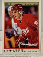 Front of 1990-91 O-Pee-Chee Premier #30 Sergei Fedorov rookie card showing player image and card details