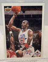 Front view of 1991-92 Upper Deck #48 Michael Jordan card in protective sleeve
