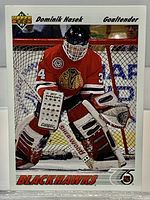 Front view of Dominik Hasek Upper Deck rookie card