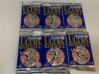 Six sealed 1991 Fleer Ultra Baseball packs arranged in two rows