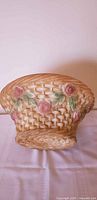 Front view of basket-weave rose globe light shade