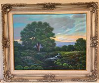 Full view of framed landscape artwork