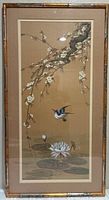Full view of framed Japanese watercolor on silk