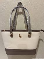 Front view of Loulu handbag hanging on wall