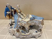 Front view of Royal Rudolstadt porcelain figurine showing both figures and ornate base