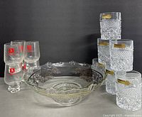 Group shot showing all tumblers and bowl