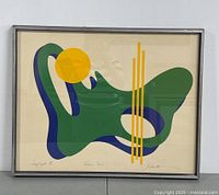 Full view of framed abstract serigraph print