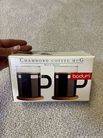 Factory box showing Bodum Chambord coffee mugs