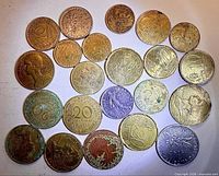 All 22 French coins laid out obverse and reverse visible