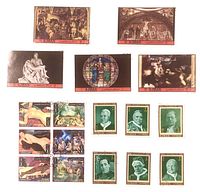 Single overview image showing entire assortment of Ajman pictorial and portrait stamps arranged in rows