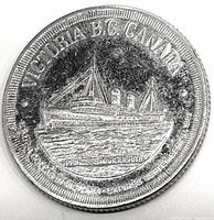 Obverse with ocean liner Princess Marguerite and text