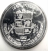Obverse of 1982 Niagara Falls trade dollar token showing City Arms and date