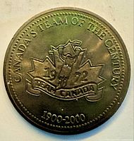 Obverse of brass token with 1972 Team Canada logo and inscriptions