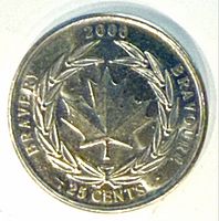 Reverse showing maple leaf in laurel wreath and legends