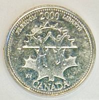 Reverse with children, sun, maple leaf, legends FREEDOM LIBERTÉ CANADA, date 2000
