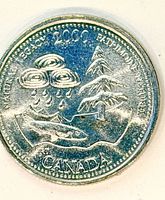 Reverse showing rain clouds, tree, fish, 2000 date and legends