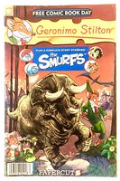 Front cover showing Geronimo Stilton / The Smurfs Papercutz FCBD comic