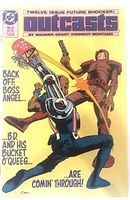 Front cover of Outcasts No. 9 comic showing title, publisher logo, creators, characters