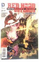 Front cover of Red Hood and the Outlaws #27 comic showing artwork and title