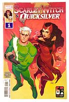 Front cover of Marvel Scarlet Witch & Quicksilver #1 comic showing characters and cover art