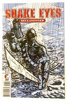 Front cover sketch variant comic with Snake Eyes holding sword and gun in rain