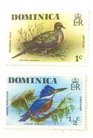 Two Dominica bird stamps front view