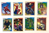 Front view of all eight Marvel Universe Series II cards