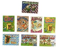 Front view of all eight prismatic cards laid out showing artwork and holographic finish