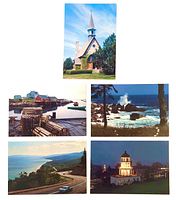Front views of all five postcards showing Nova Scotia scenes