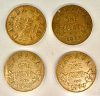 Reverse sides showing dates and maple leaf design