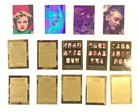 Four Op Art portrait cards and backs of seven numbered cards