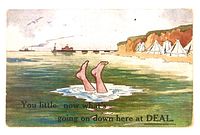 Front of postcard showing seaside humour illustration and caption