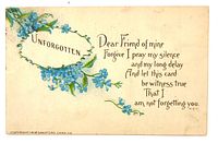 Front of postcard showing floral artwork and verse