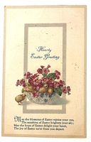 Front of postcard showing illustration, greeting and verse