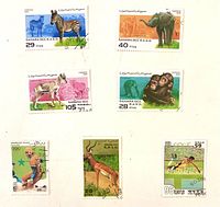 All seven Sahara Occidental R.A.S.D. stamps laid out for overview