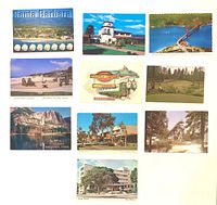 All 10 postcards laid out front side visible