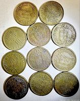 Fronts and backs of all ten 10 Escudo coins displayed in grid